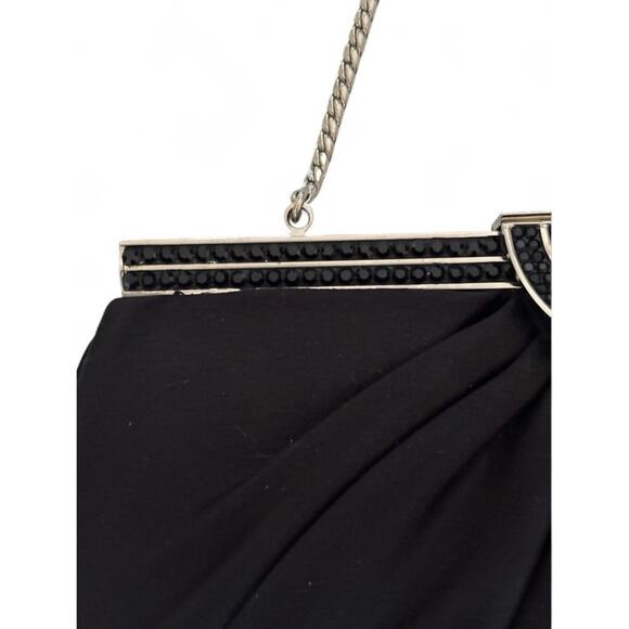 JUDITH LEIBER black satin jeweled clasp clutch bag chain strap handbag Dust Bag - Picture 4 of 12